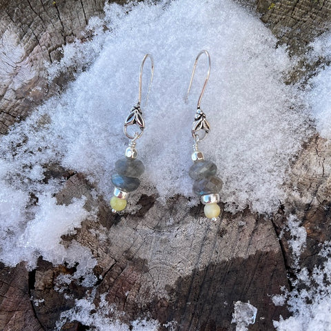 Labradorite and chrysoprase earrings with sterling silver