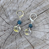 bike charm earrings with apatite rounds and sterling lever back ear wires