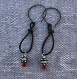 Boho style leather loop earrings with Thai silver beads and Swarovski crystals on bronze ear wires