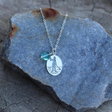 Sterling silver pendant with etched stand-up-paddleboard girl on sterling chain necklace