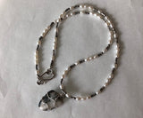 Selkirk stone pendant necklace with freshwater pearls and antiqued sterling silver beads