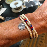White with red and blue accents stretch necklace or triple wrap bracelet with silver VOTE charm. Shown on my wrist for style reference.