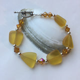 DKTDesigns beachy sea glass bracelet in amber color with Swarovski crystals and sterling