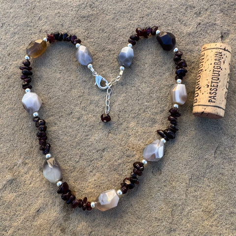 Botswana agate and garnet necklace
