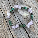 Turquoise and fluorite stretch bracelet with sterling silver