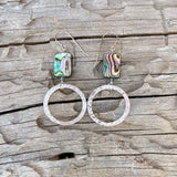 Abalone with hammered sterling silver circles earrings