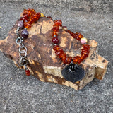 Baltic Amber necklace with a dark metal Aspen leaf pendant