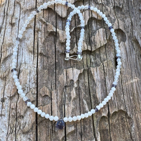 Dainty iolite pendant necklace with moonstone