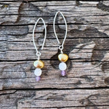 Freshwater pearl, moonstone and amethyst earrings