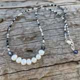 Freshwater pearl bib necklace with crystals and seed beads