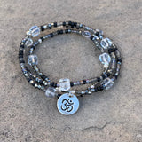 Stretch necklace or triple wrap bracelet with silver Om charm