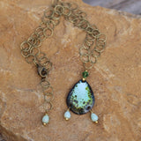 Enamel pendant necklace with amazonite drops