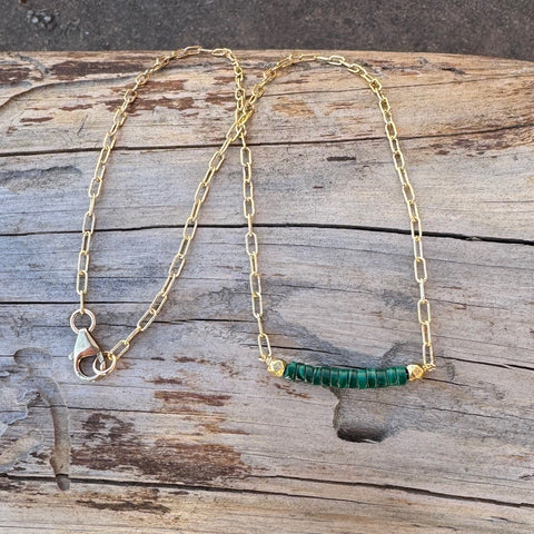 Malachite bar necklace on gold-filled chain