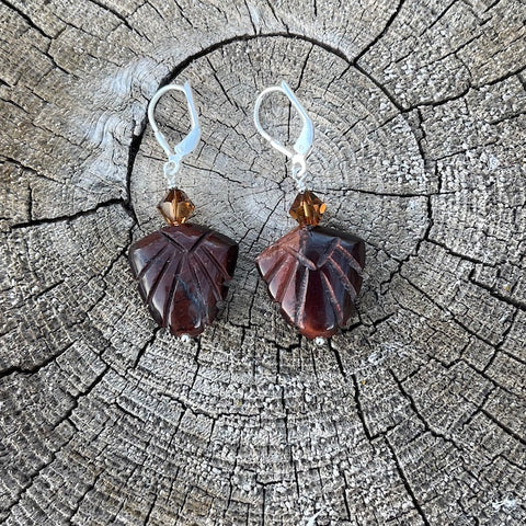Deco style tiger eye leaf earrings