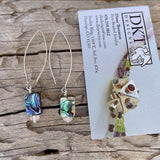 Abalone and rose quartz earrings with long oval ear wires