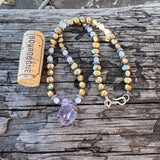 Amethyst pendant necklace with freshwater pearls, sterling silver and moonstone