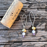 Freshwater pearl, moonstone and amethyst earrings