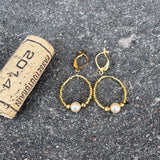 Golden seed bead and pearl flexible loop earrings