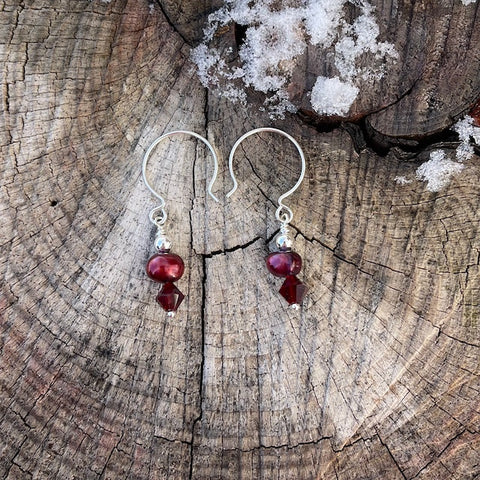 Crimson freshwater pearl earrings