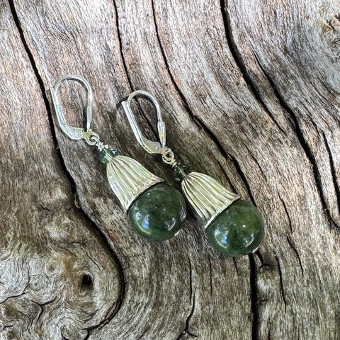 Earrings with silver cones and seraphinite