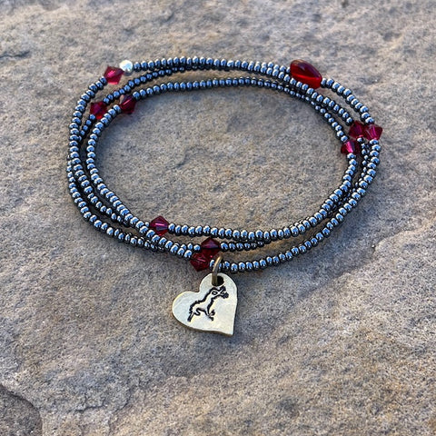 Stretch necklace or triple wrap bracelet with a hand stamped unicorn charm