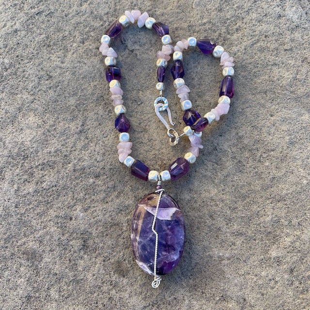 Amethyst Pendant | 925 Silver Wire Wrapped | Natural Tumbled