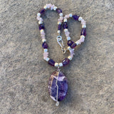 Sterling wire-wrapped amethyst stone pendant necklace
