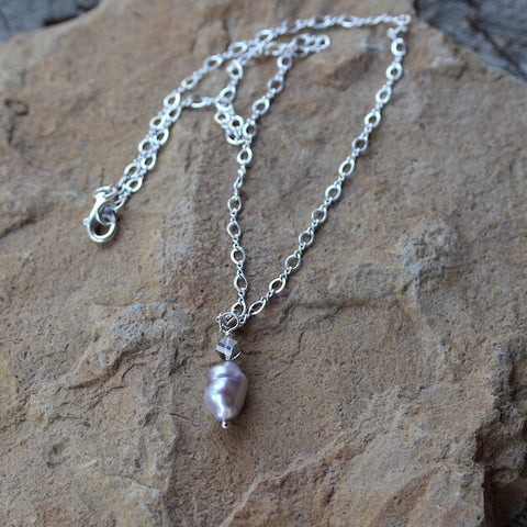Elegant baroque pearl necklace on sterling chain