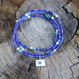 Stretch necklace or triple wrap bracelet with blue seed beads and silver plated Colorado heart charm