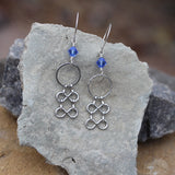 Statement chain earrings with sapphire blue Swarovski crystals.