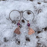 Copper heart earrings with Swarovski crystals
