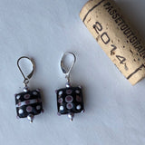 Earrings with handcrafted black and purple glass beads