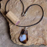 Agate slab stone pendant necklace with snowflake charm