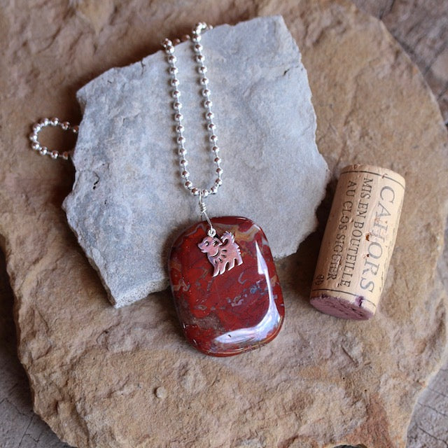Red agate stone pendant necklace with a sugar skull charm – DKTDesigns