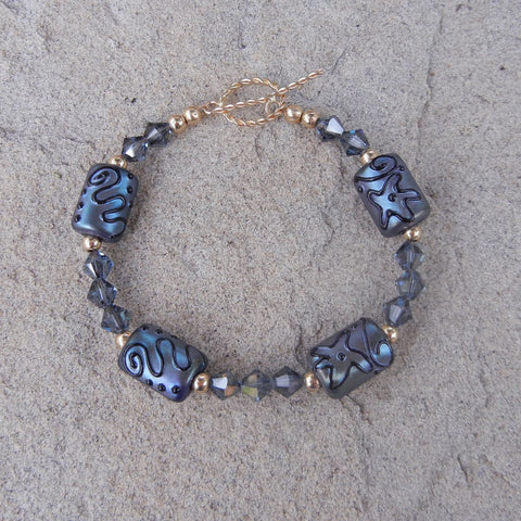 Crystal and handmade glass bead bracelet