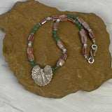 Dragonfly pendant necklace with shell, aventurine and moonstone