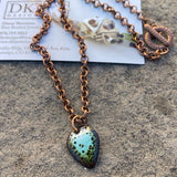 Enamel leaf pendant necklace on copper chain