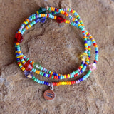 Equality charm stretch necklace or bracelet with rainbow seed beads and Swarovski crystals