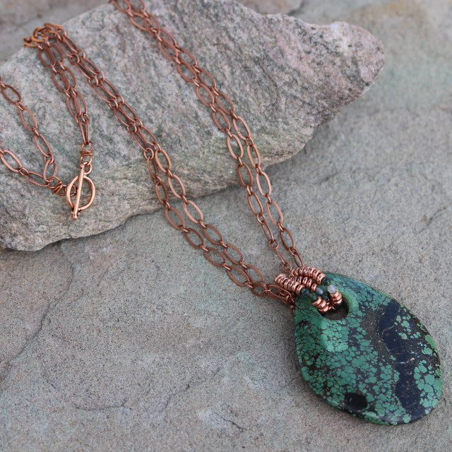 Green chrysocolla stone pendant on copper chain necklace – DKTDesigns