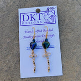 Glass heart earrings with golden flower chain