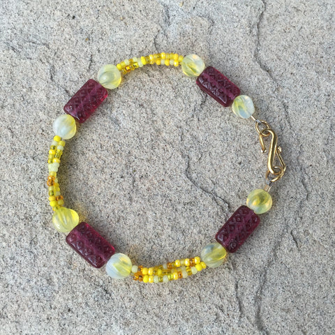 3-strand glass and seed bead bracelet