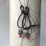 Leather loop earrings with Thai silver beads and Swarovski crystals