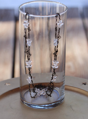 Long flower chain necklace with double point crystals