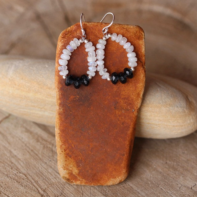 Moonstone and Swarovski crystal flexible hoop earrings