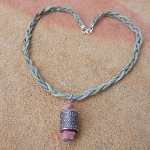 Reader's necklace on braided silk