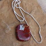 Red agate stone pendant necklace with a sterling puppy charm wire-wrapped by hand on a sterling ball chain