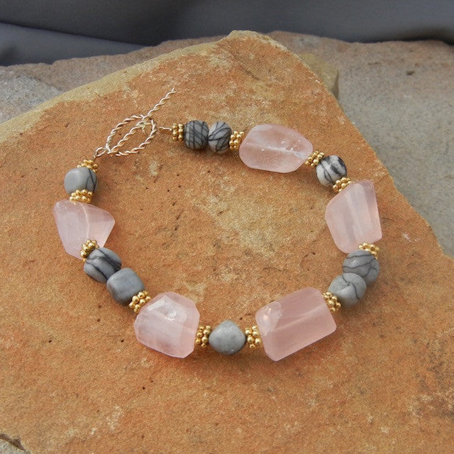 Rose quartz nuggets bracelet