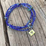 Stretch necklace or triple wrap bracelet in blue with Colorado charm