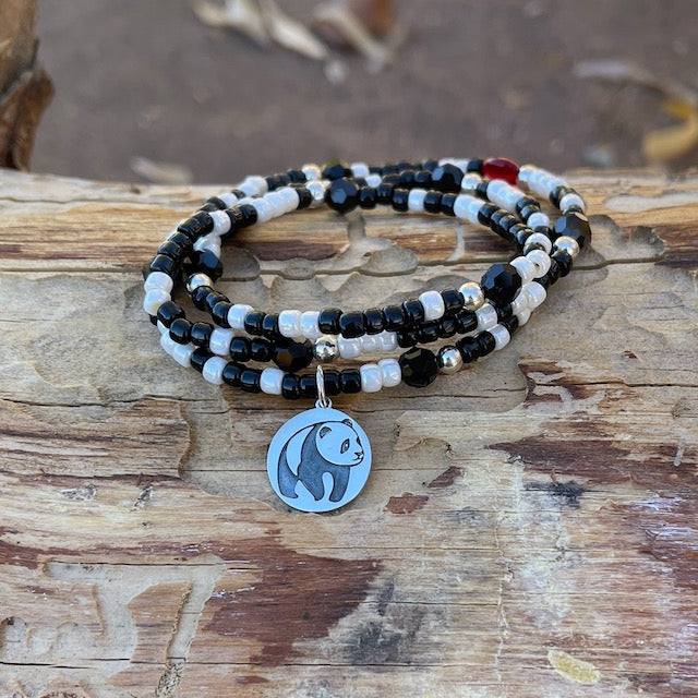 Stretch necklace or triple wrap bracelet with panda charm