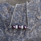 Bar pendant necklace with sterling sparkle beads and plum Swarovski pearls on sterling chain
